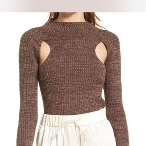 Chic Brown Ribbed Cut-Out Sweater